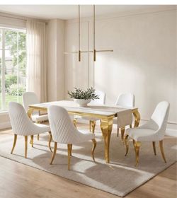 White/Gold 5 pc. Dining Table Set