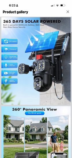 Solar Wireless Triple Lens WiFi PTZ Security Camera, Three Cameras in One, Side Cameras with Adjusta