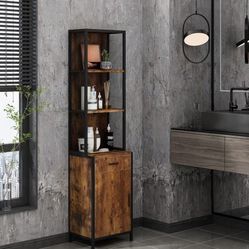 Industrial Salon Station with 3-Tier Storage Shelf, Cabinets and Storage for Hair Stylist, Beauty Spa Equipment, Rustic Brown