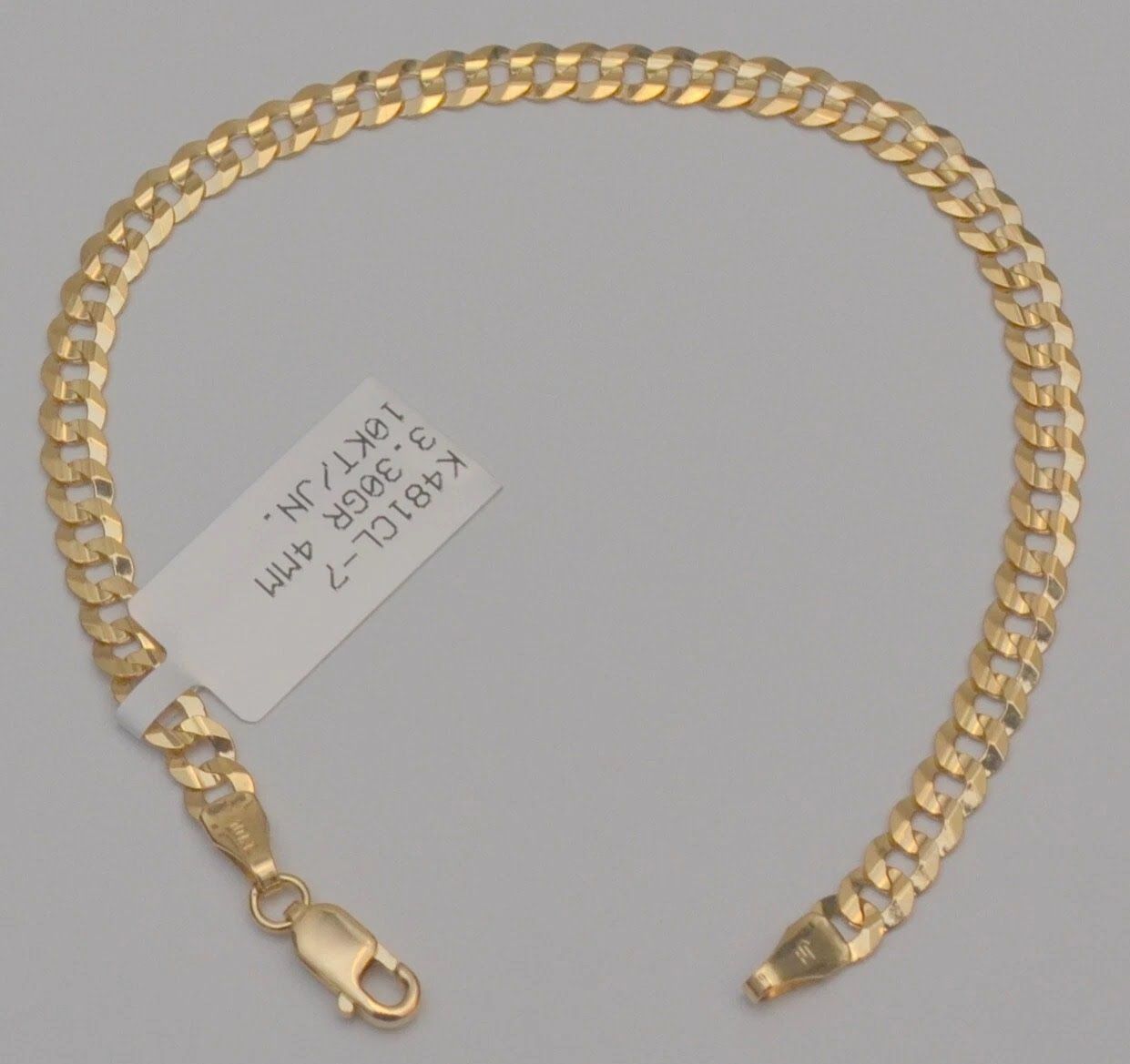Gold chain 10k solid yellow cuban curb link bracelet 7.0 in 4.3 mm 3.3 grams