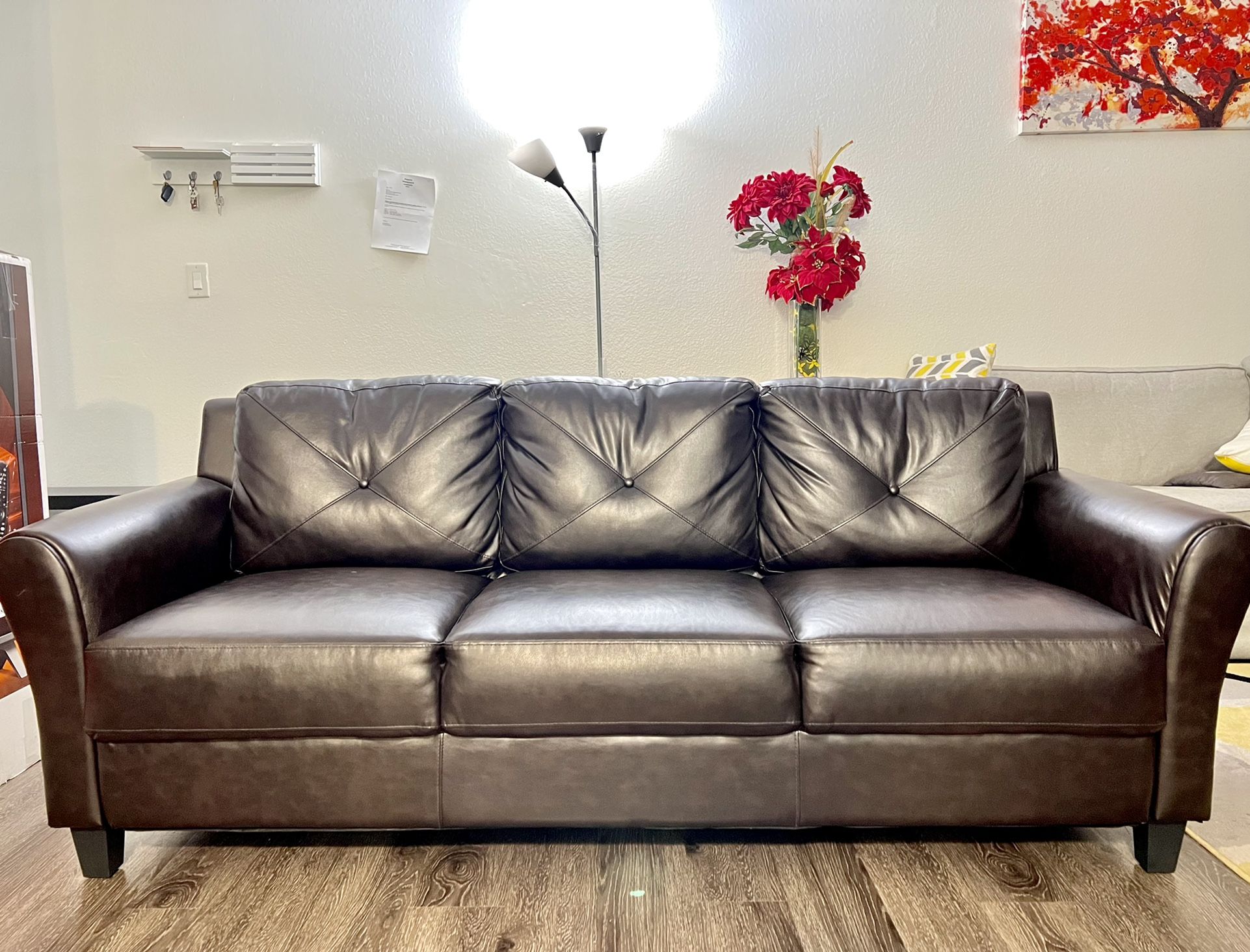 Lifestyle Solutions Taryn Sofa with Curved Arms Java Brown Faux