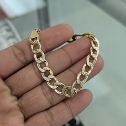 10kt Real Gold Cuban Diamond Cut Bracelet 9mm 7 Inches 