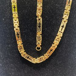 Gold Tone Stainless Steel Chain And Bracelet