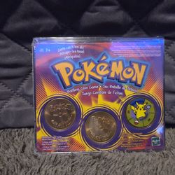 Rare NEW Factory Sealed 1999 Collectible Brass Pokemon Battle Coins Set Of 3