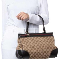 Authentic Gucci GG Monogram Supreme Sherry Web Mayfair Tote Bag 
