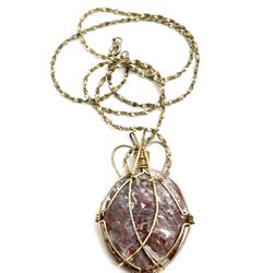 Wire Wrapped Pink Stone Necklace 