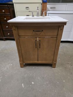 Light Brown / White Stone Top Bathroom Vanity