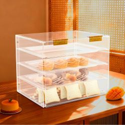 New 3-Tier Acrylic Display Case 15.75x12.6 Inch Bakery Display Cabinet with Removable Trays 6.61lbs Capacity Each, Clear Pastry Cookie Dessert Showcas