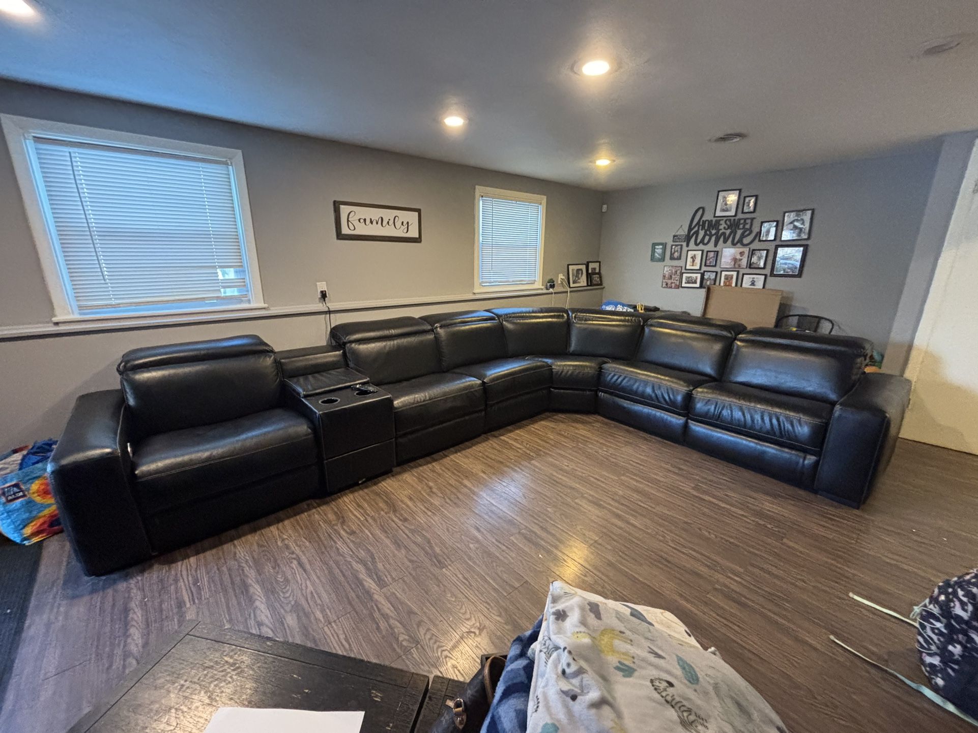 Black Leather Sectional For Sale