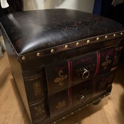 Faux Leather And Wood Footstool