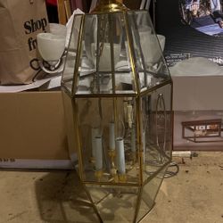 Brass & Beveled Glass Chandelier 