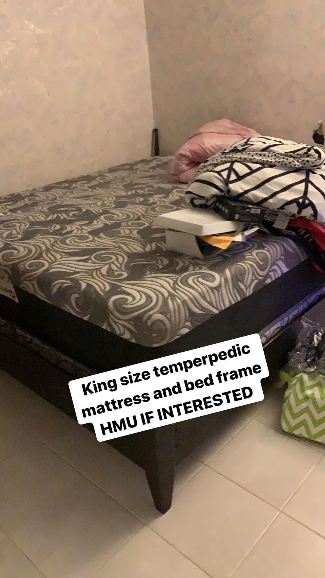 King Size temperpedic Bed and Frame and box springs