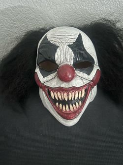 Scary Evil Clown Halloween Mask with Black Hair