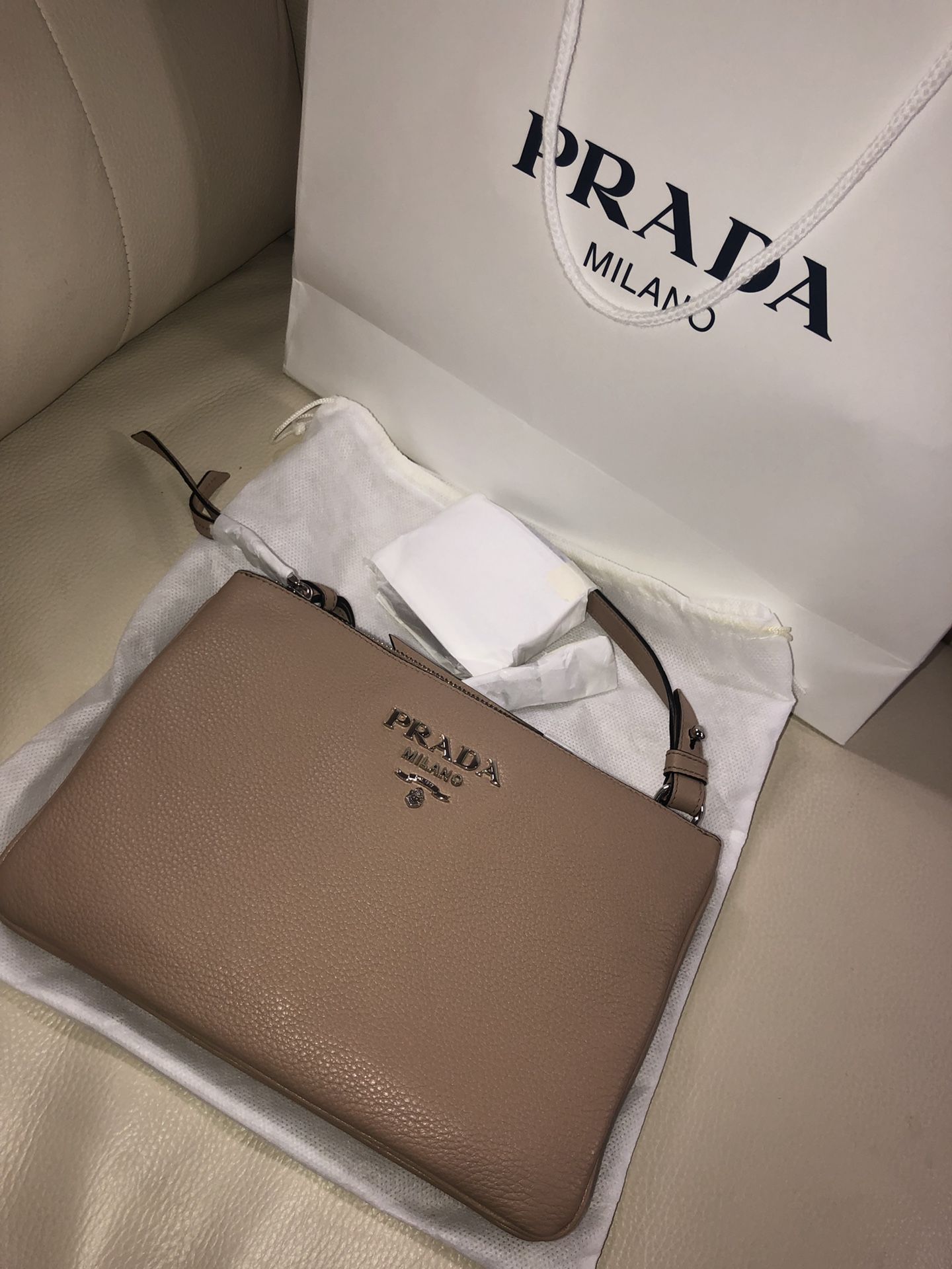 Prada crossbody leather bag tan