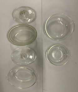 Vintage Pyrex Clear Glass Casserole Dish Lot 4 Dishes 2 Lids USA Ovenware