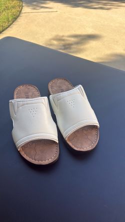 White Leather Slide Sandals