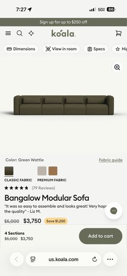 Koala Bangalow 6 Seater Sofa in Green Wattle