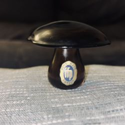 RARE - IFP - Amber Glass Small Antique Collectible - Hand Made In Sweden Paper Weight Mushroom Antique W/Original Tag Sticker Foil 