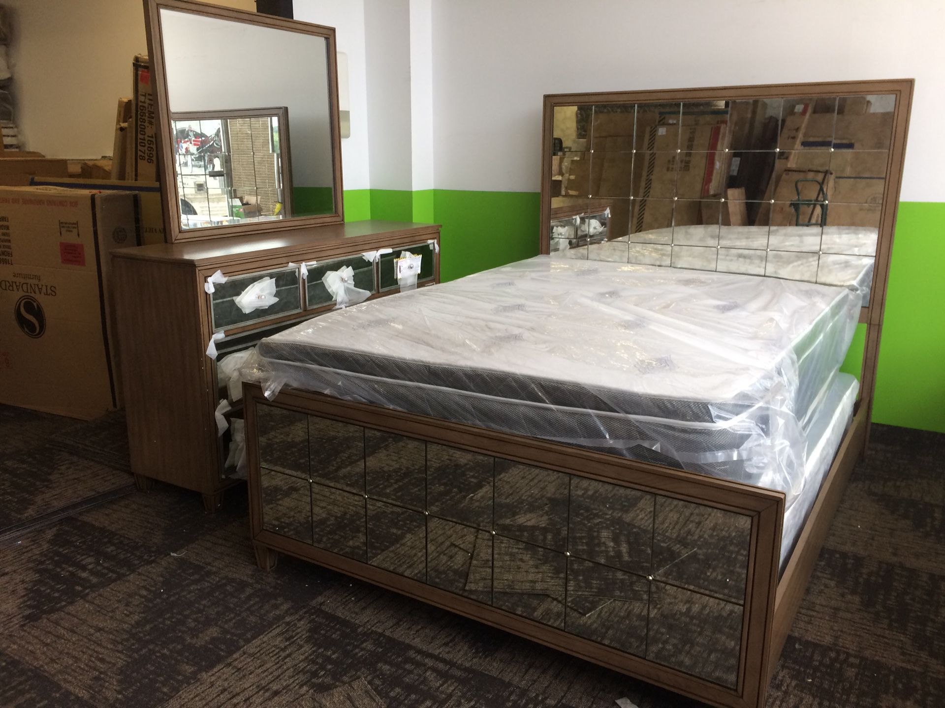 Brand new mirrored queen bed frame