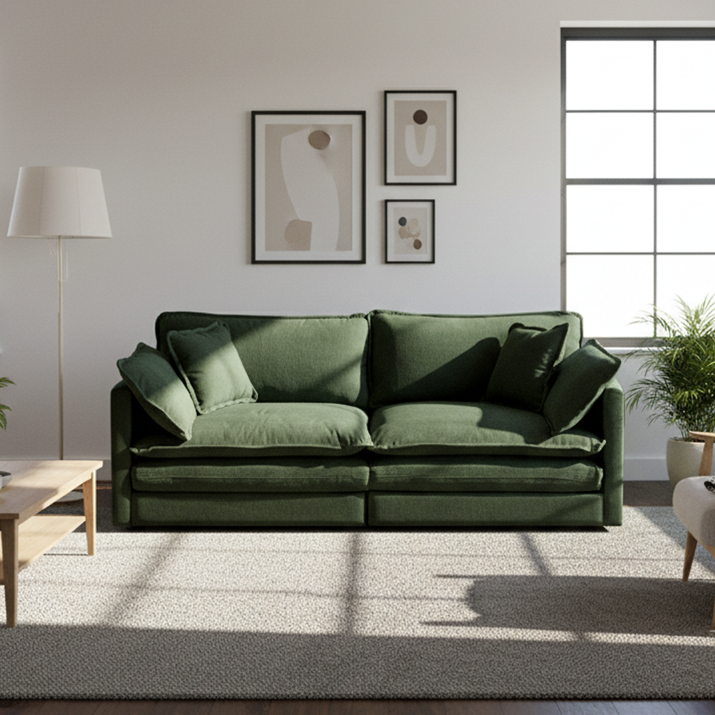 Homy Casa Napa Chenille Upholstered 2-Seater Loveseat Sofa Couch with 4 Pillows, Green