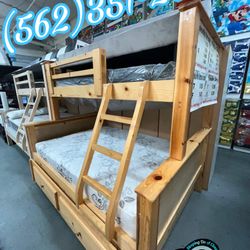 Twin Full Full Natural Bunk Bed With Mattresses Colchones Nuevos New 