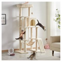 63in Sturdy Large Cat Tree for Indoor Heavy Cats, Tall Tower