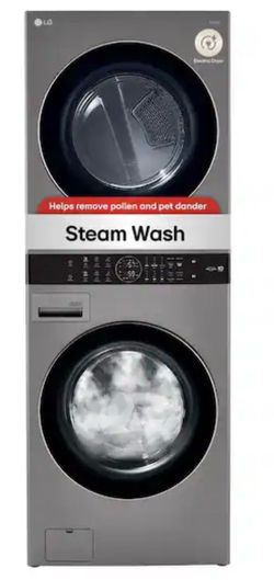 WashTower Stacked SMART Laundry Center 4.5 Cu.Ft. Front Load Washer & 7.4 Cu.Ft. Electric Dryer in Graphite Steel