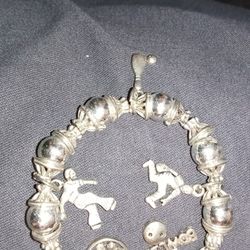 Pandora Like Silver Charm Bracelet Bowling Theme