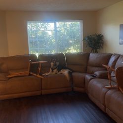Used Brown Reclining L-Shaped Couch – Good Condition!