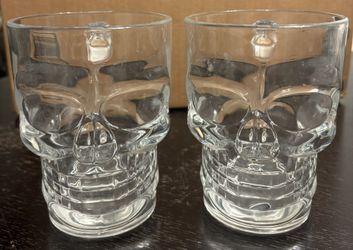 Circleware Skull Face Beer Mug Drinking Glasses with Handle, Set of 2