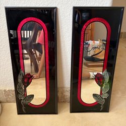 Gothic Romantic Art Deco Floral Rose Mirror Set