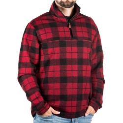 John Wayne Stock & Supply Red and Black Quarter-Zip Plaid Fleece Pullover