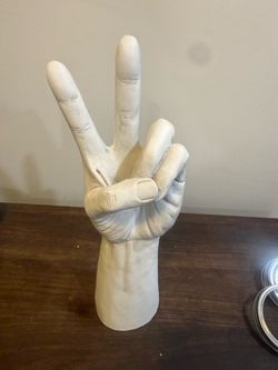 Vintage Sculptural Peace Sign Hand – White Plaster/Resin Figural Art Sculpture