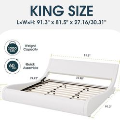 KING Sleigh, Bed Frame, White