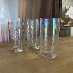 3 Vintage Iridescent Water Glasses 