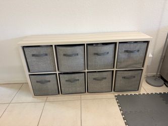 Cube Bookcase / Box organizer (Bleached Walnut) + 8x Bin Boxes