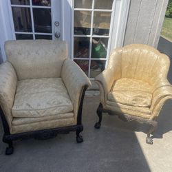 Wonderful Pair Of Antique His And Hers Lounge Chairs