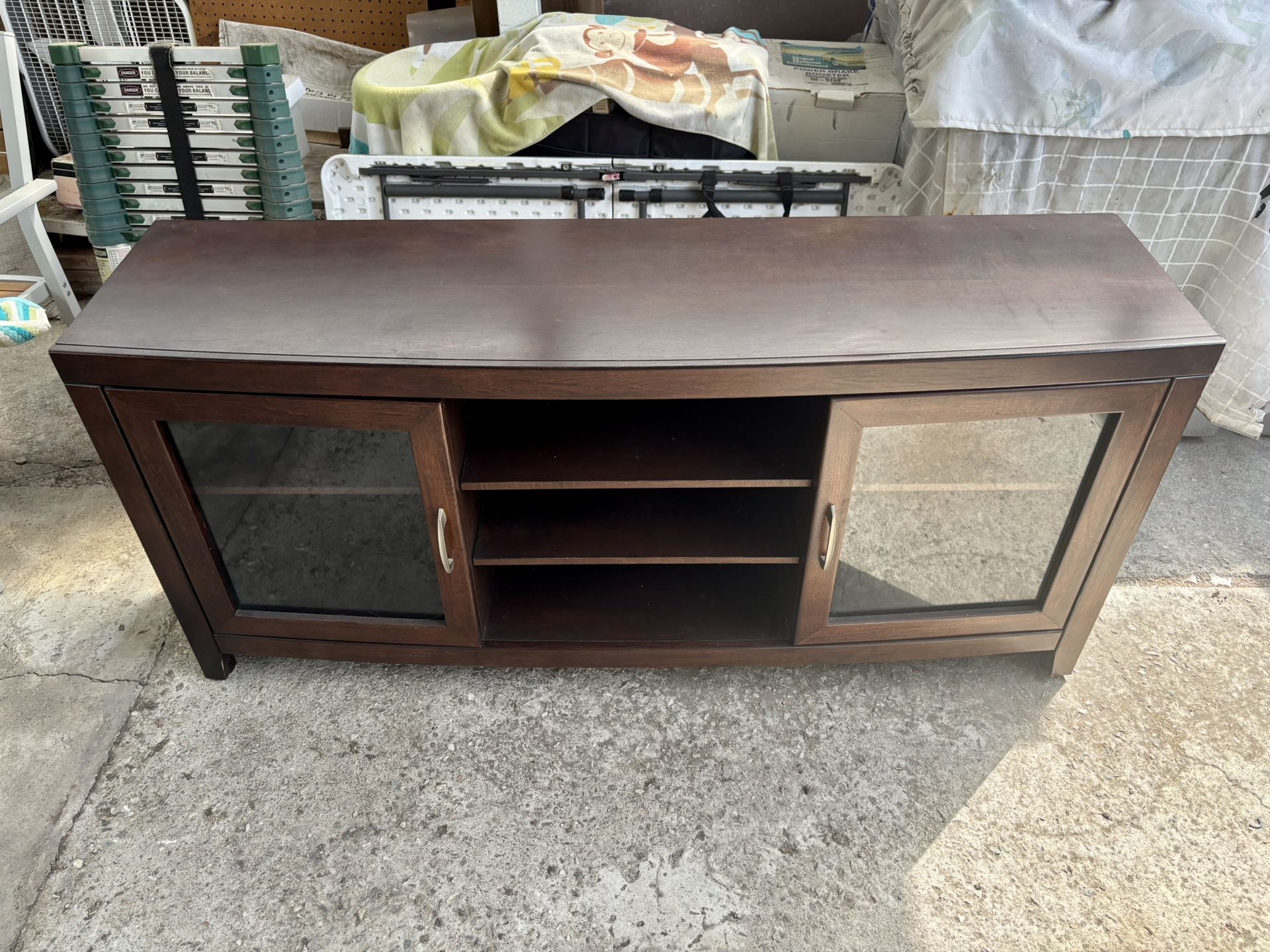 60-Inch Dark Wood Media Console / TV Stand with Glass Doors