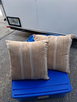 Set of 2 Tan Striped Throw Pillows