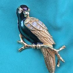 Avon Bird Brooch With Blue Enamel And Rhinestone Details Jewelry Gold Tone #birdmotif Please check photos for accurate descriptions.