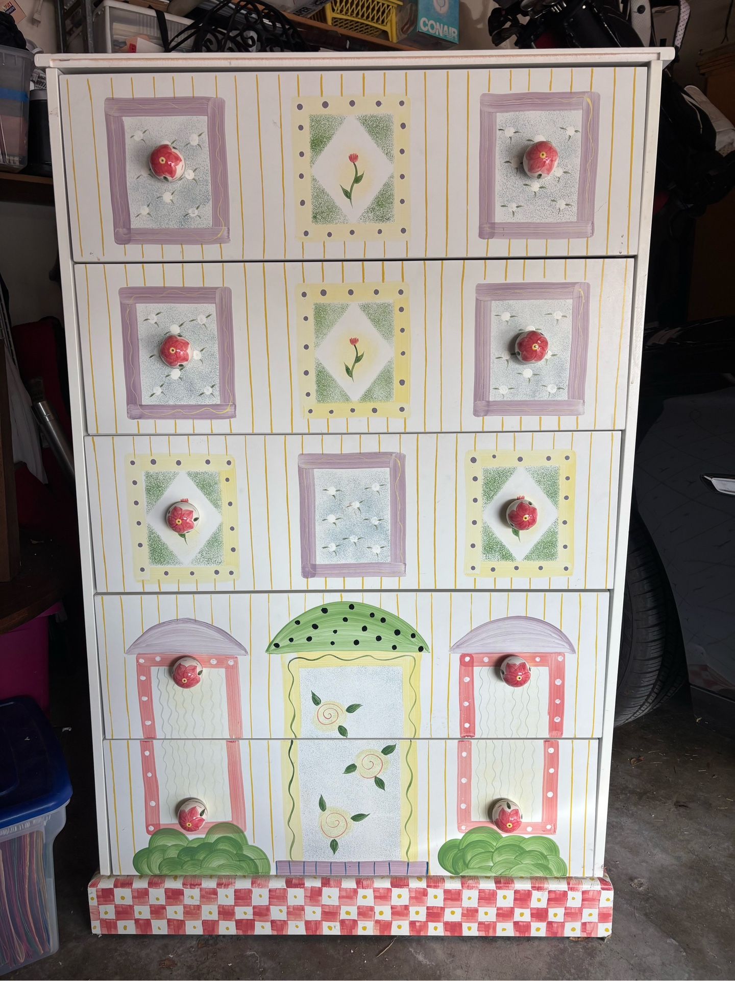 4-drawer decorative dresser floral design Ceramic Knobs