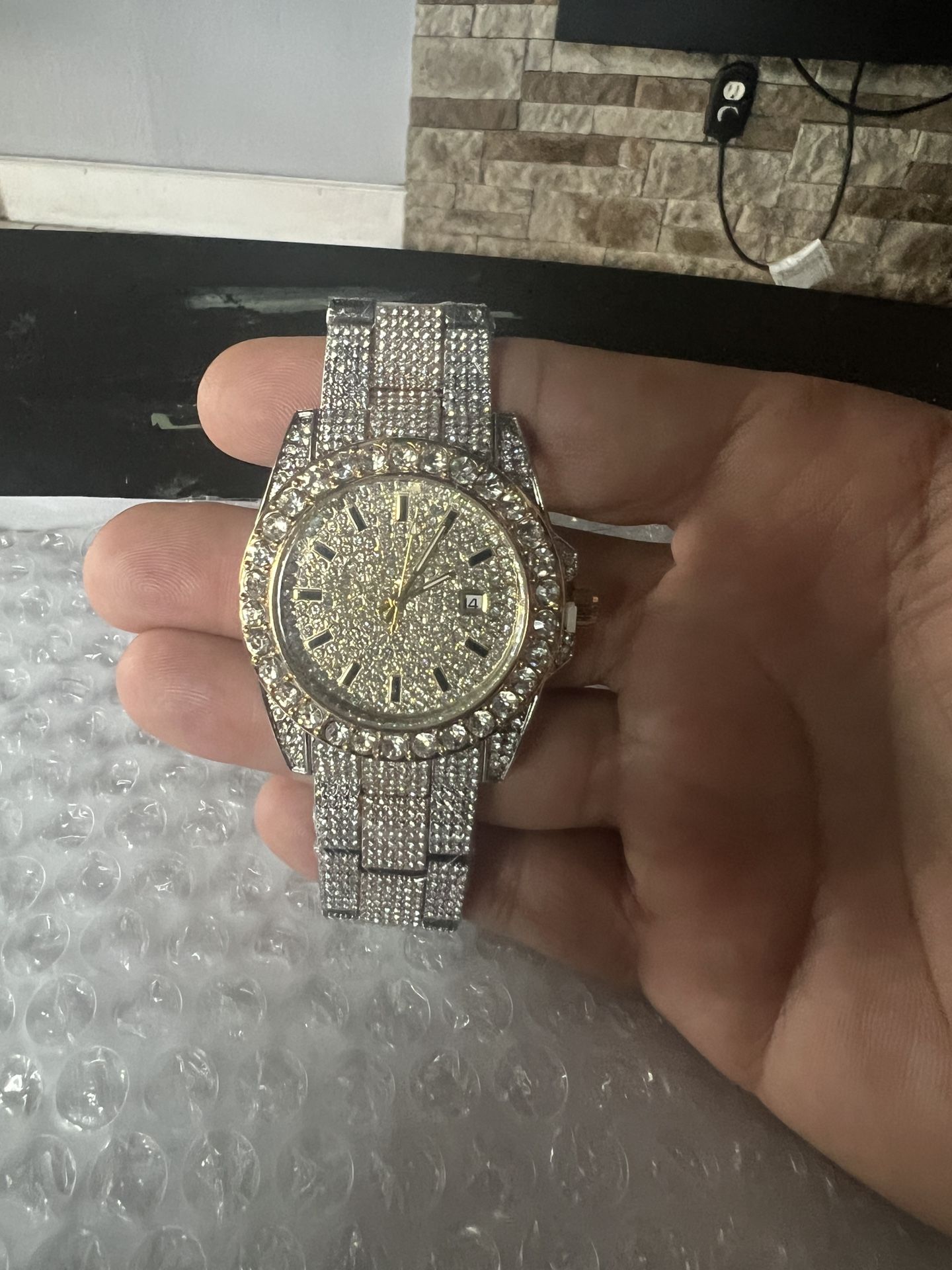 Silver/Yellow Jeweled Watch