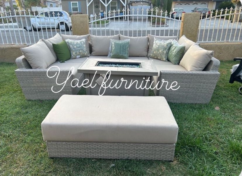 Brand New Patio Outdoor Furniture Set With Fire Pit Sunbrella Fabric