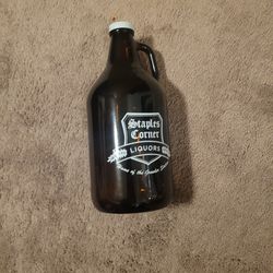  Vintage Rare Staples Corner Liquors Beer Growler 64 Oz 1.89 L 1/2 Gallon Screw On Cap