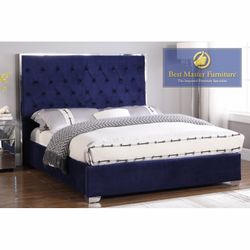 California King Upholstered Bed – Blue or Grey | $399