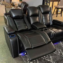 Brand New Black Faux Leather Living Room Power Reclining Sofa And Loveseat 💲$39 Down Payment 