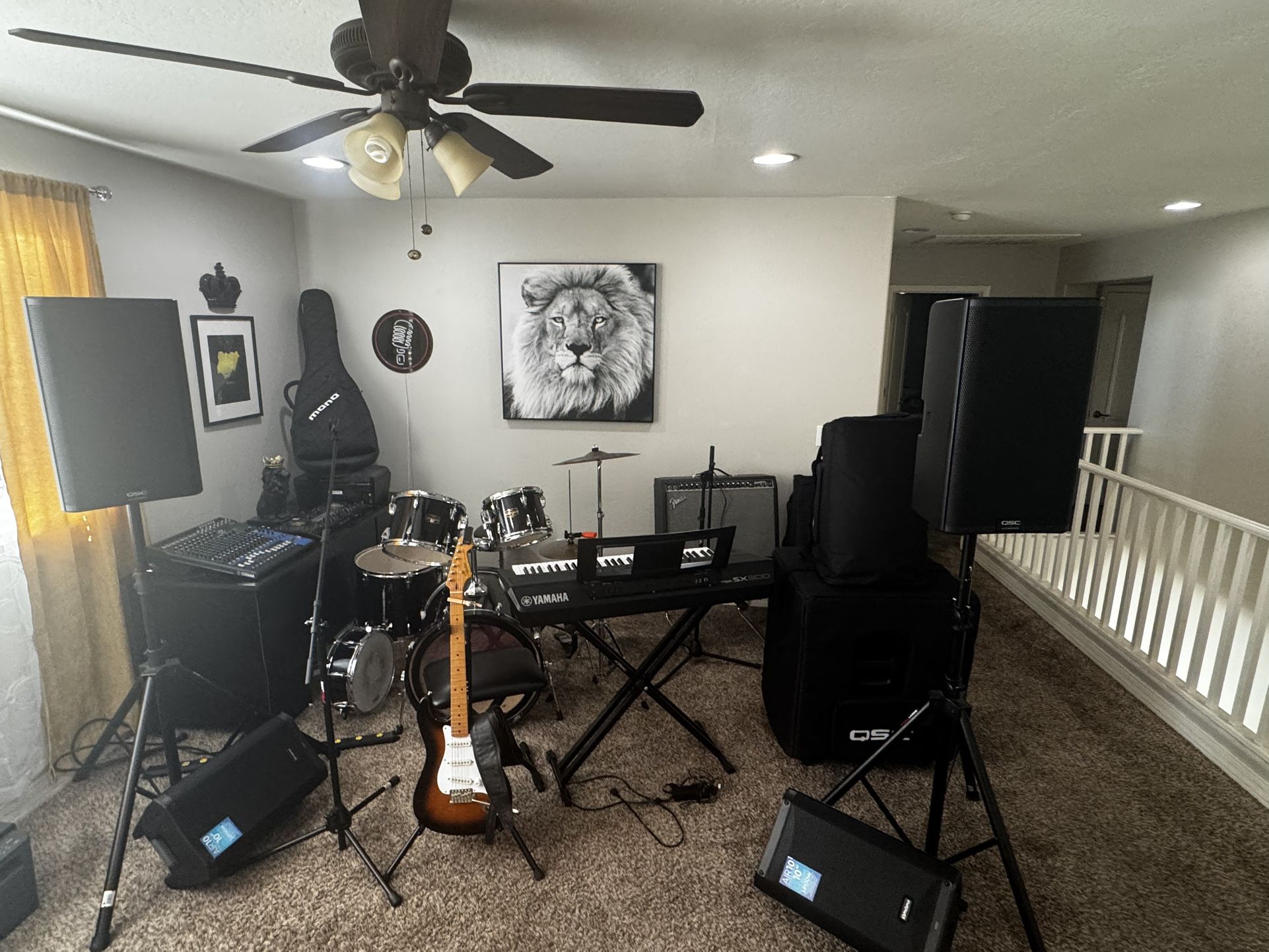 Speakers Guitar Keyboard Microphones Drums
