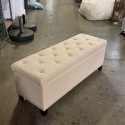 New Only $85!! 48” Rectangular Storage Ottoman Bench Linen Fabric Tufted Footrest Flip Top for Bedroom Available In Blue Gray And Beige
