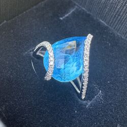 EFFY 14k White Gold Ocean Blue Topaz and Diamond Ring
