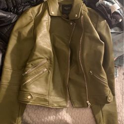 Olive Green Leather Jacket . ( Size XL ) 